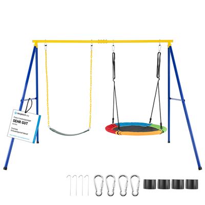 Outsunny Balançoire Nid d'Oiseau Ronde Tente Amovible 100 cm Vert Bleu | 4 Anneaux Inclus, Métal Époxy, Oxford Haute Densité