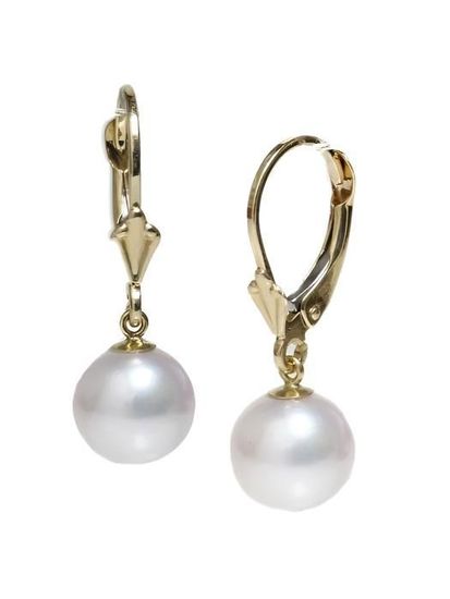 Boucles d'Oreilles Femme Dormeuse Perle Blanche 10 mm Plaqué Or Jaune 750/1000