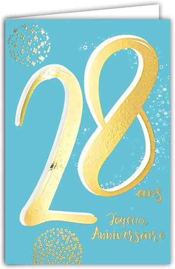 Carte Anniversaire 28 ans en Or Doré Brillant en Relief Texturé pour ...