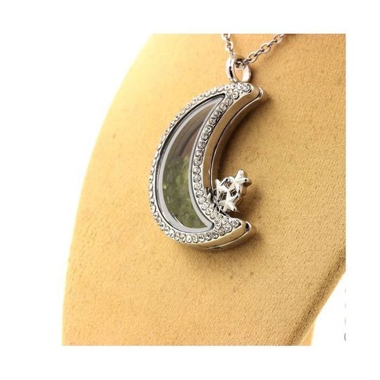 Collier Avec Benitoite Brute - Modèle Lune, Pierre Naturelle (neuf)