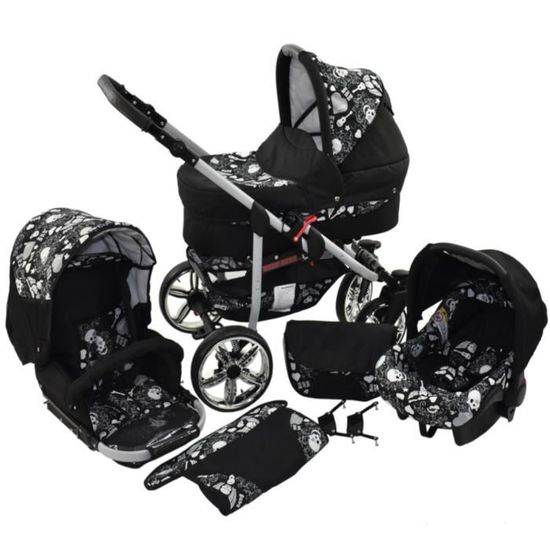 Poussette Combinée Trio landau siège Auto X-Rock by SaintBaby graphite & crâne 3en1 avec siège bébé