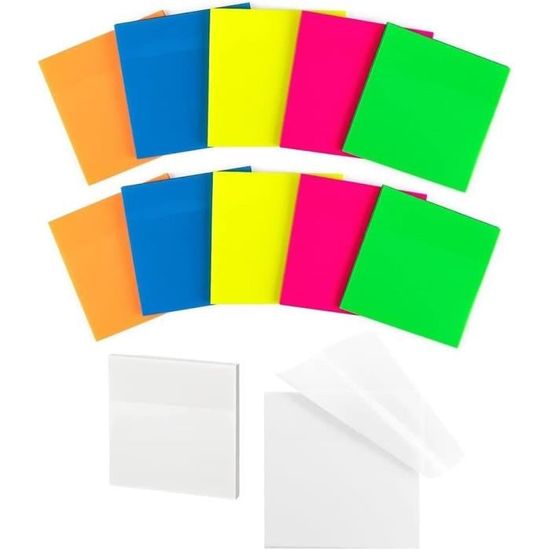 Notes Autocollantes Transparentes - 300 Feuilles 75x75 Mm, 5 Couleurs - Pour Annotation Livres, Bureau, Organisation