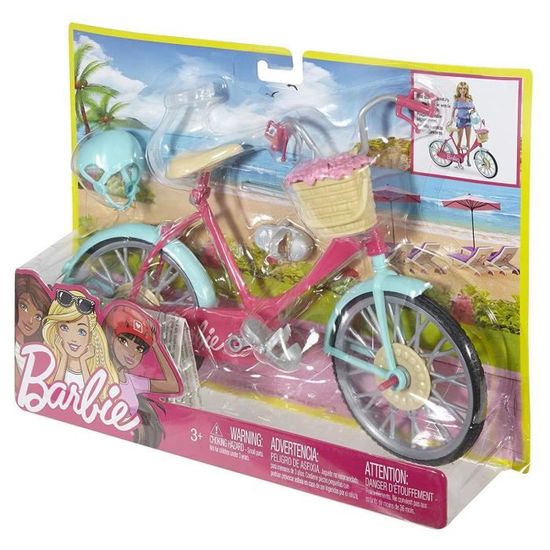 Barbie Mobilier poupée blonde avec son scooter rose et blanc, casque