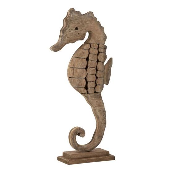 Hippocampe décoratif en bois, 29,5 cm, avec support