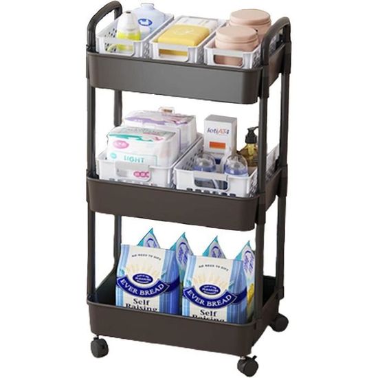 Chariot à 3 Niveaux Avec Tiroirs Amovibles – Chariot Mobile