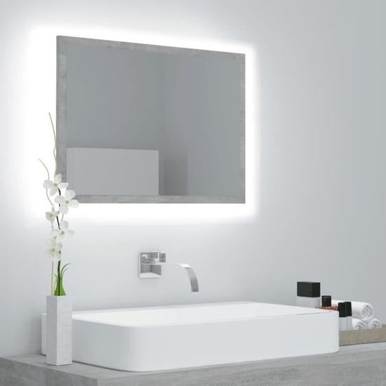 Miroir décoratif à LED - Aggloméré et acrylique - Gris béton - 60x8,5x37 cm - Contemporain