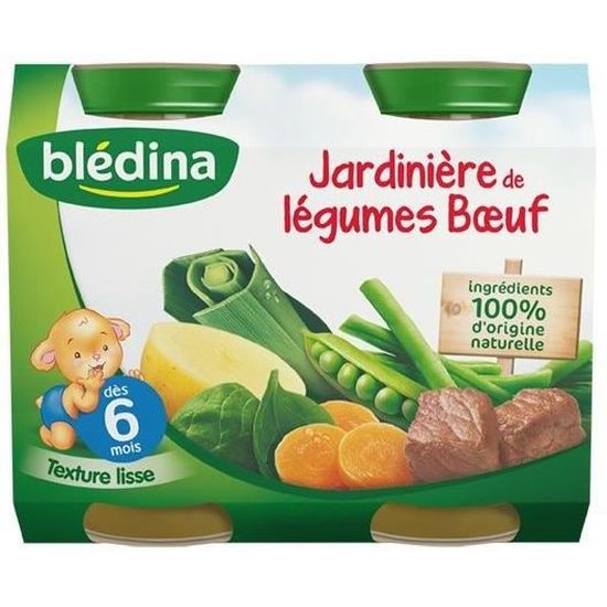 Petit pot bébé dès 6 mois jardinière de légumes bœuf, légumes pommes de  terre lieu et tomates riz poulet BLEDINA