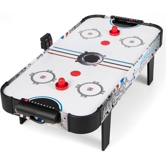 FCOUMY Table De Hockey à Air 4 Pieds – 2 Palets + 2 Poussoirs – Score LED – Adultes Et Enfants – Cadeau Familial