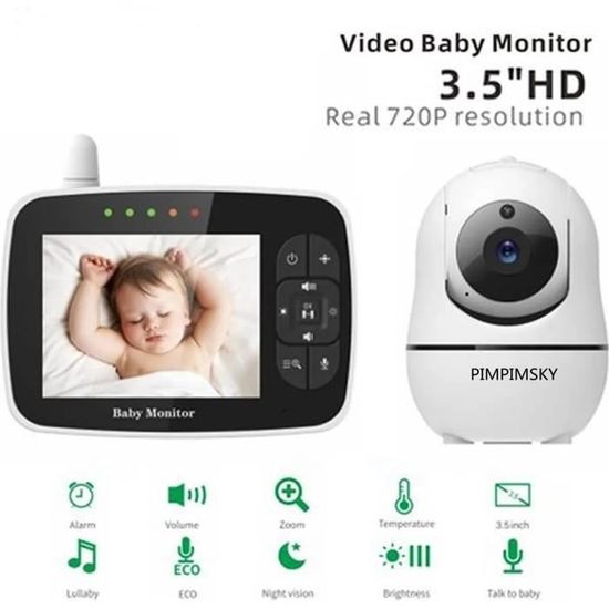 Babyphone vidéo PIMPIMSKY - Moniteur 3.5" LCD couleur - Vision nocturne 360° - Sans fil