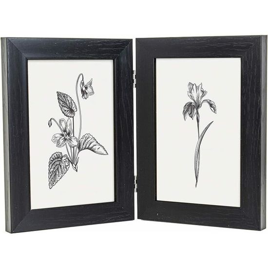 Cadre Photo Double Pliable 10x15 Cm - Bois Et Acrylique, Affiche 2 Photos, Gris, Pour Table - 2