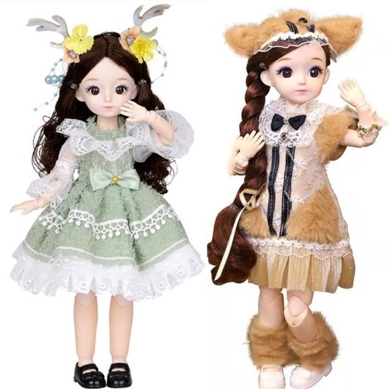 Poupée Mini BJD 30 Cm, Fille Aux Cheveux Bruns Courts, Avec Chapeau Et Robe, Yeux Mobiles