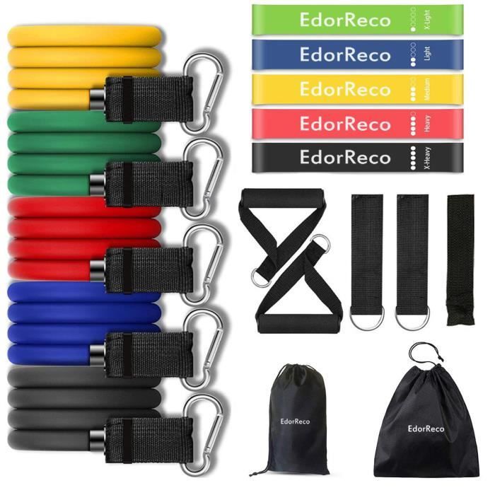 EdoRreco élastique Bandes de Résistance 17Pcs Bandes d'élastique Musculation Set avec Poignées, Ancre de Porte & Sangles Pied