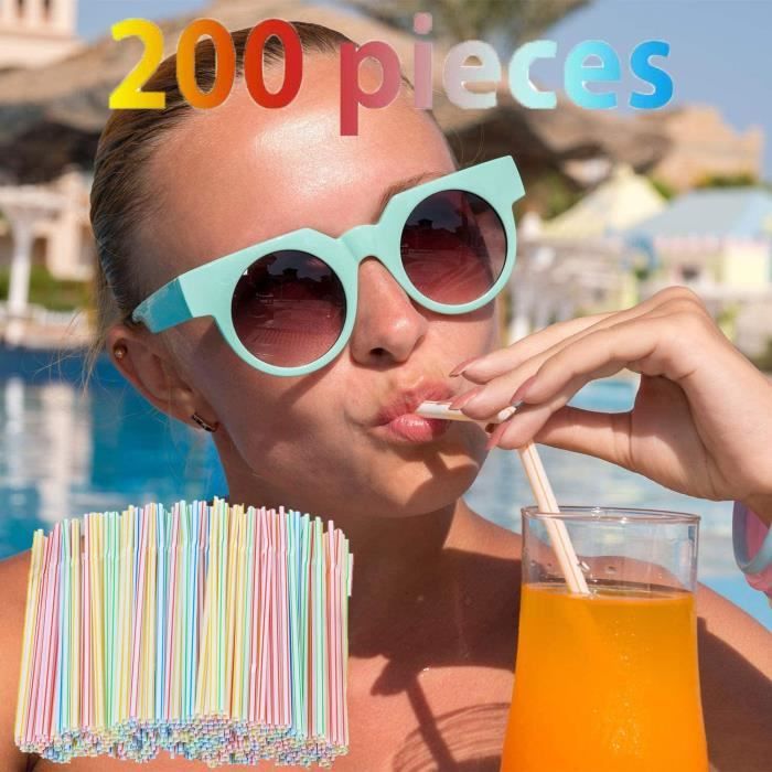 Pailles jetables en plastique - Jetables Pailles Flexibles en Pailles Rayures multicolores - Idéales pour les fêtes à boire 400PCS