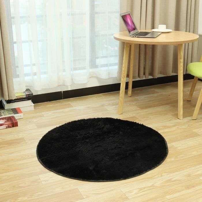Tapis de Sol Couverture Ronde Anti-dérapant Shaggy Tapis Accueil Salon Chambre Tapis Yoga Noir
