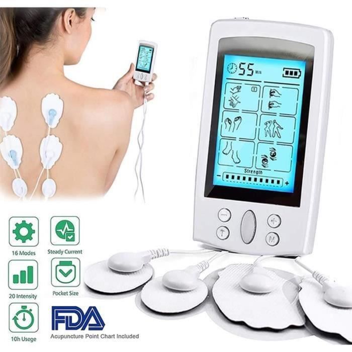 Électrostimulateur TENS Anti-Douleur et électrostimulation Musculaire EMS - 16 programmes de Massage + 8 électrodes - Prix pas cher