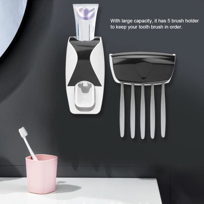 Brosse à dents murale Porte-dentifrice Distributeur automatique dentifrice Squeezer salle de bain (noir)