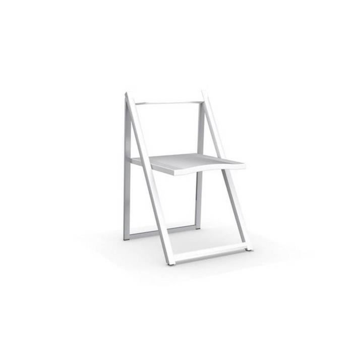 Chaise pliante SKIP blanche et aluminium satiné blanc Metal Inside75