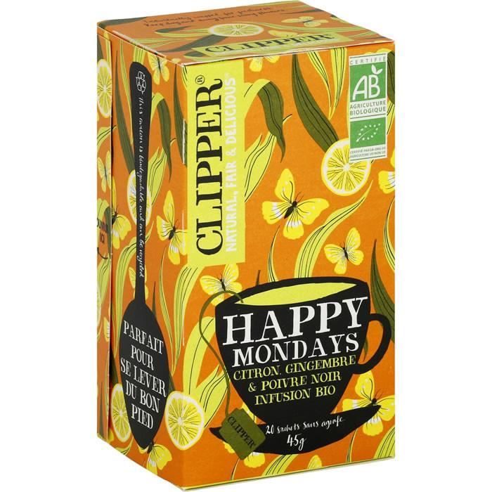 LOT DE 8 - CLIPPER® Happy Mondays Infusion citron gingembre poivre noir bio - 20 Sachets