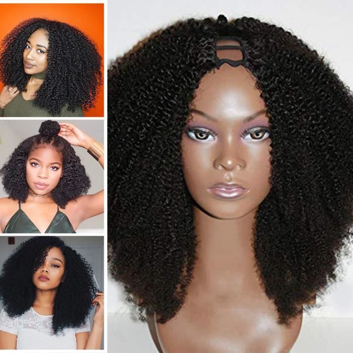26-Perruque Afro U-part Naturelle Bouclée Crépue Cheveux Remy Péruviens 100% Cheveux Humains