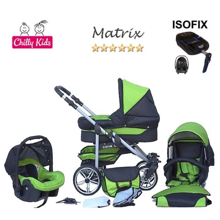 Matrix 2 Poussette Trio ISOFIX Nacelle Siège Auto Poussette Canne Parasol 29 noir & vert
