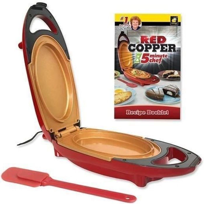 Red Coppe5 Minute Cooker + Spatule –Mini Cuiseur électrique avec surface anti-adhésive en céramique renforcée(PDF recettes Francais)