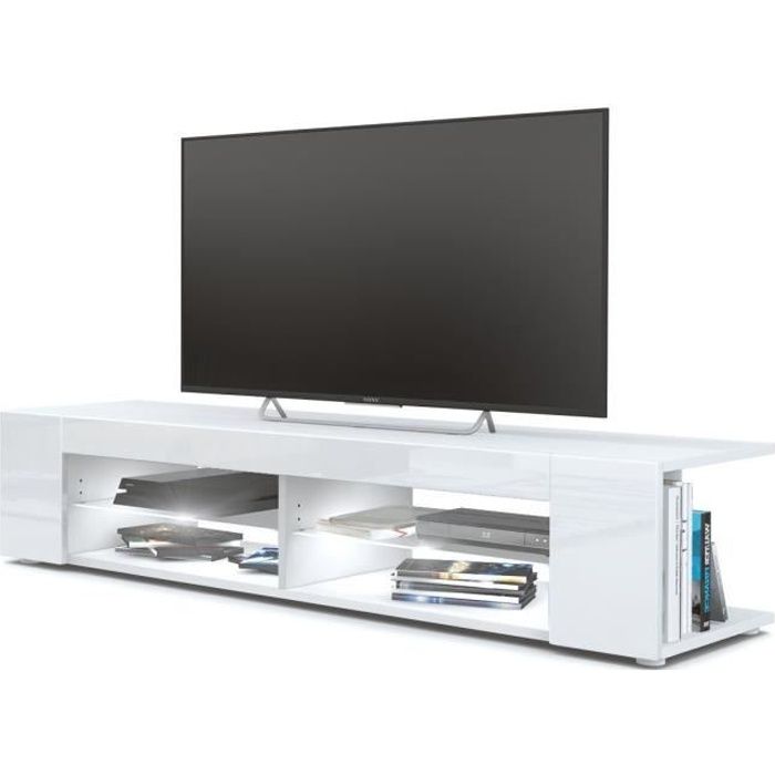 Meuble Tv blanc mat Façades en blanc laquées led Blanc