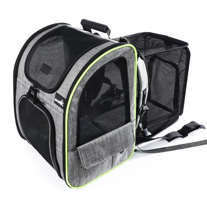 Pecute Sac à Dos Transport Chat Chien, Extensible Respirant Pliable, avec Matelas en Peluche Amovible Gris