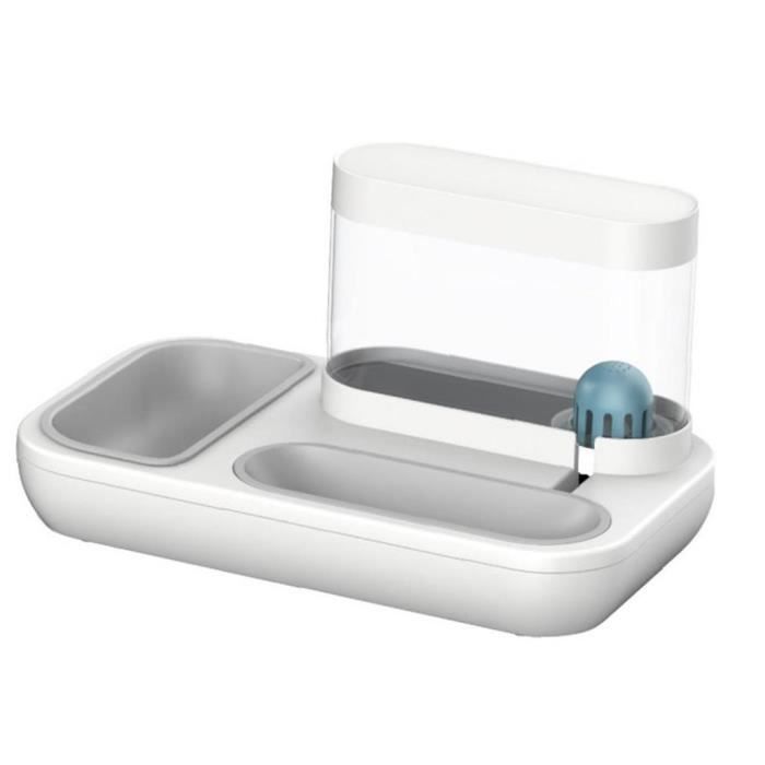 Bols pour chiens Double Bol d'animaux de compagnie Bol d'eau Bol à bol d'eau avec bouteille d'eau automatique pour chiens chats blan