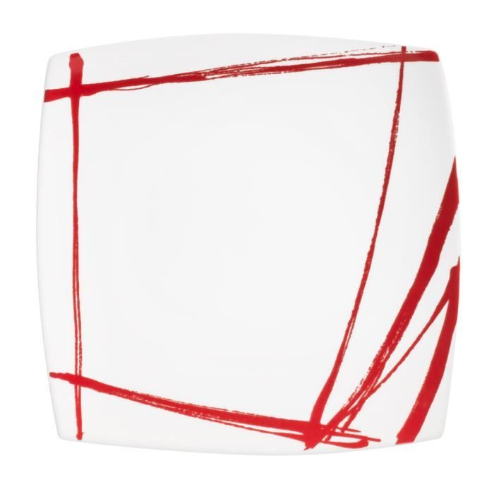 TABLE PASSION - ASSIETTE PLATE CARREE ROUGE 26 CM PORCELAINE DECOR EXPRESSION ( LOT DE 6 )