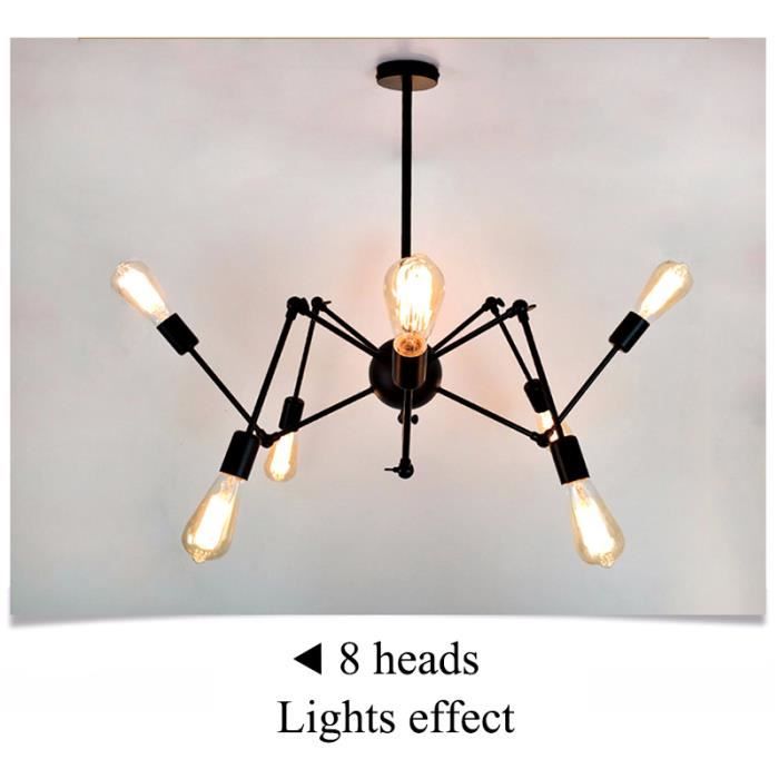 TEMPSA Plafonnier araignée Lustre Vintage LED Lampe Industrielle Noir - 8 Tête Sans ampoule