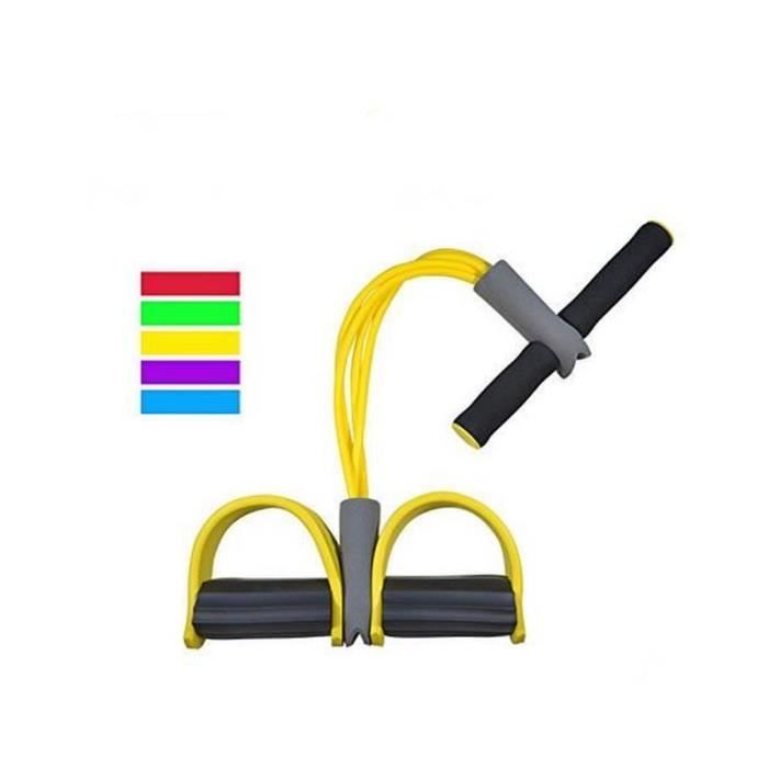 PC23899-Appareil de gym 4 avec repose-pieds pour exercice - Rameur avec élastique Jaune