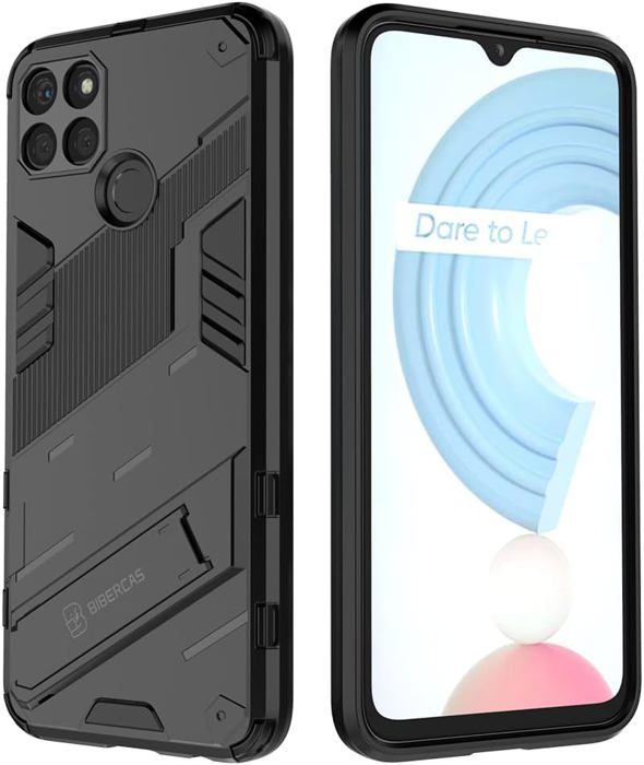 DOINK Coque Armor pour Realme C25Y / C25-Y, Housse TPU+PC Antichoc avec Anneau Béquille - Noir