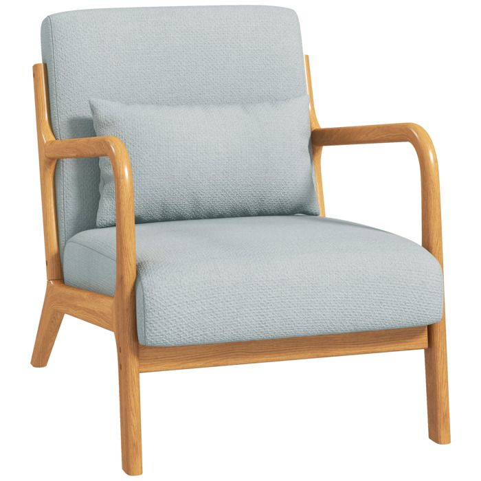 Fauteuil de salon HOMCOM avec cadre en bois massif fauteuil lounge - assise profonde - accoudoirs - lin synthétique gris clair