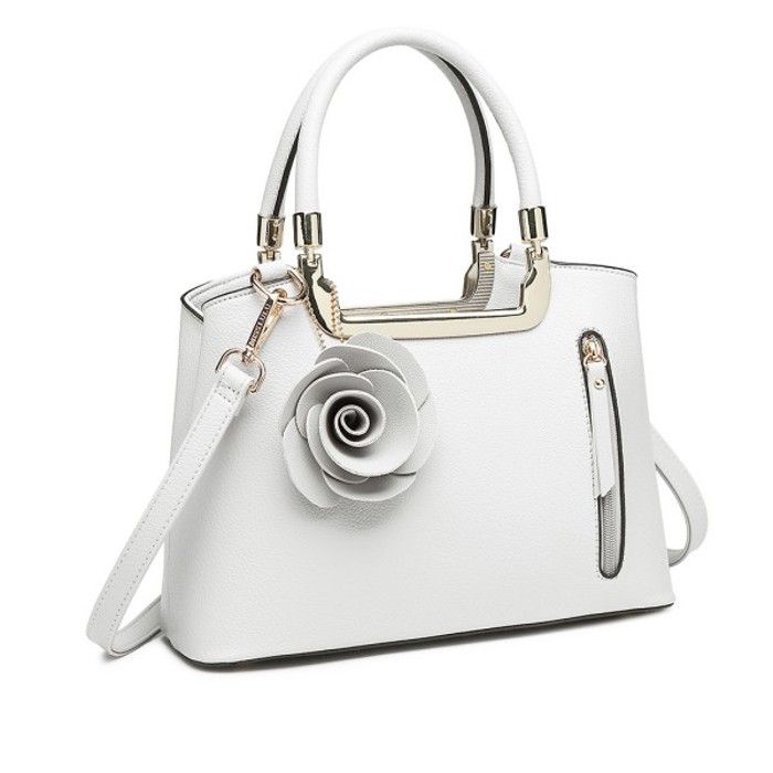 Sac à main femme - Blanc - Simili cuir haute qualité - Fleur vintage - Grande capacité 28x19x12cm