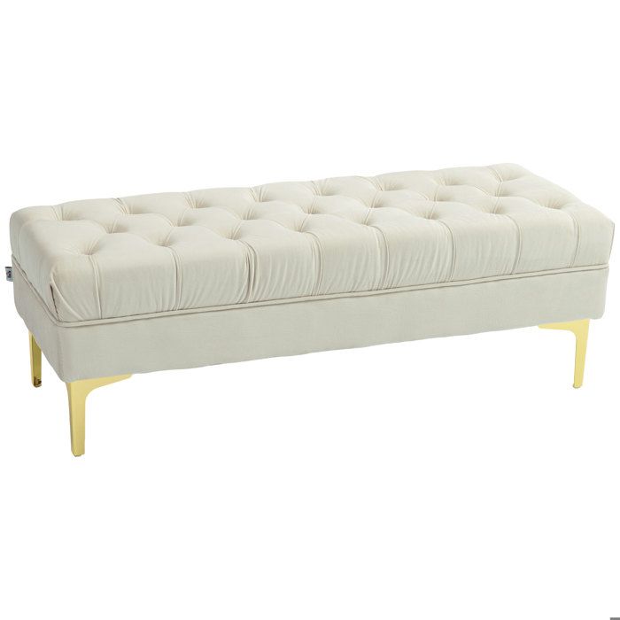 Banc banquette capitonnée HOMCOM bout de lit style classique chic dim. 118L x 45l x 42H cm piètement métal doré velours beige