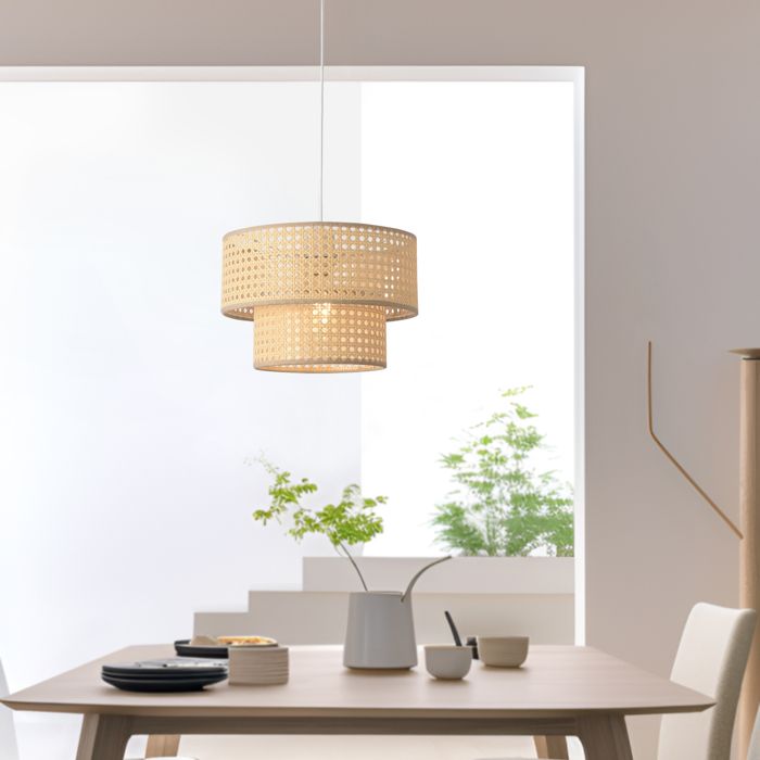 Suspension Ascot E27 Ø 30 cm blanc aspect rotin