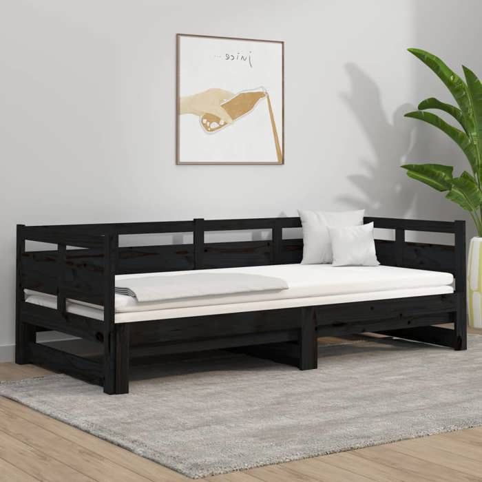 SALE 2025Lit coulissant/Lit Gigogne - Lit 2 personnes - noir 2x(90x190) cm 30 Kg 2663