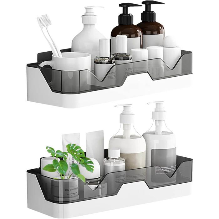 Étagère de douche - BATI SUPPORT - 2 pièces - Sans perçage - Plastique blanc - Design contemporain