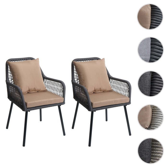MCW Lot de 2 chaises de jardin MCW-O12 aluminium anthracite corde tressée taupe