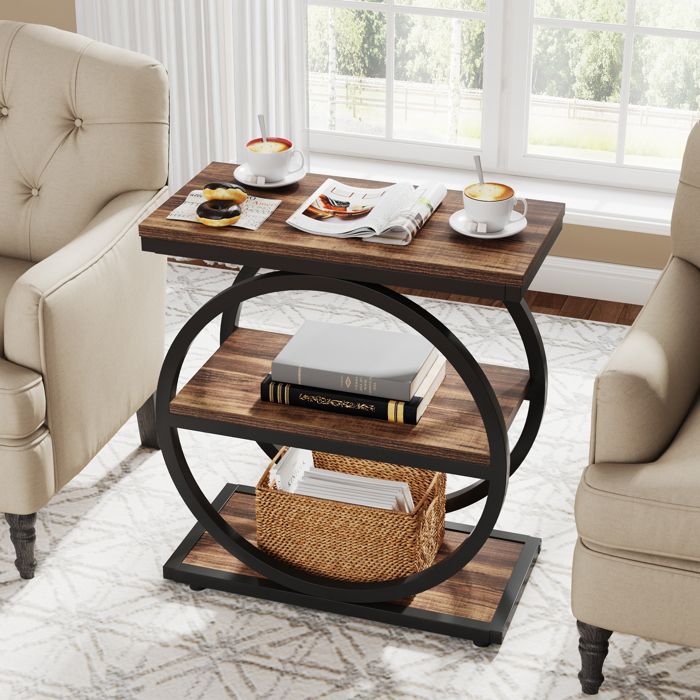 Table dappoint étroite à 3 Niveaux Table Basse en Bois Avec étagère Peut être utilisé comme canapé de salon à proximité