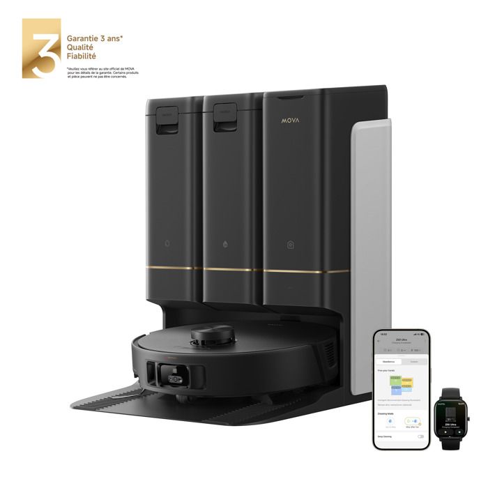 Aspirateur Robot - MOVA - Z50 - Autonettoyant 36°C - Aspiration 19000 Pa - Détection Saleté Temps Réel - Mova