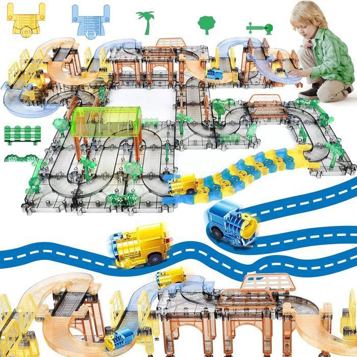 Circuit Voiture EnfantCircuit Voiture Electrique Piste de VoitureAutomobile de Circuit CourseCadeau pour Garons et Filles 3 4 PZCC