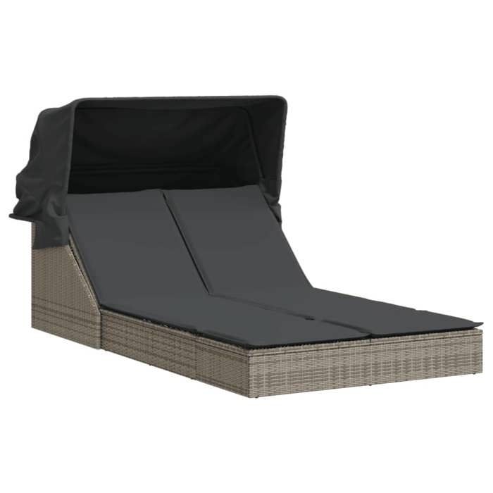(73419)Bains de soleil/transat CHICChaise longue double et auvent et coussins gris résine tressée FR