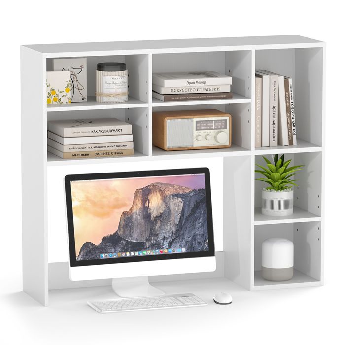 GOPLUS Étagère de Bureau avec Tablettes Réglables en Hauteur Dispositif Antibasculement et Patins Réglables Blanc
