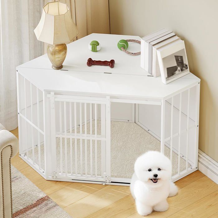 Comparer les prix de Cage pour Chien Meuble pour Cages avec CoussinsPortes Coulissantes Plateau Rabattable pour Moyen et Petit107x 596 x 64cm