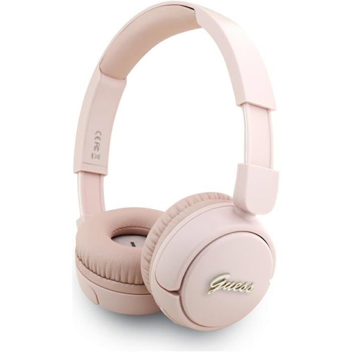 Casque sans fil Guess Script avec logo métal sur loreille – Rose casque Bluetooth avec micro intégré son clair – GUBHV6SCP