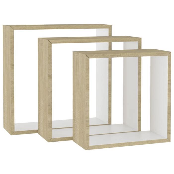 @FRENCH Meuble Étagère de rangement - TOP VENTES - Étagères murales sous forme de cube 3 pcs Blanc et chêne sonoma 2172245