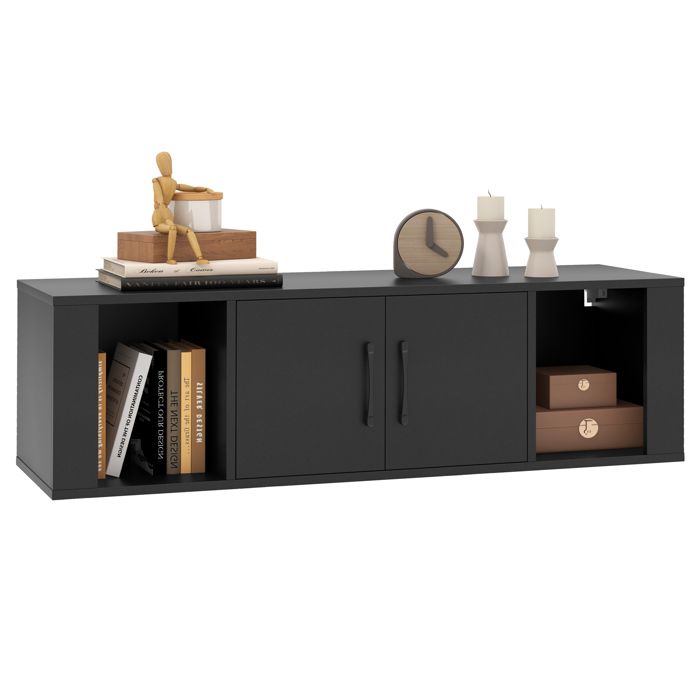 Meuble Étagère Murale à 2 Portes COSTWAY Armoire de Rangement Flottant avec 2 Cubes Ouverts sous Télévision Bureau de Console Noir Meuble Étagère Murale à 2 Portes COSTWAY Armoire de Rangement Flottant avec 2 Cubes Ouverts sous Télévision Bureau de Console Noir