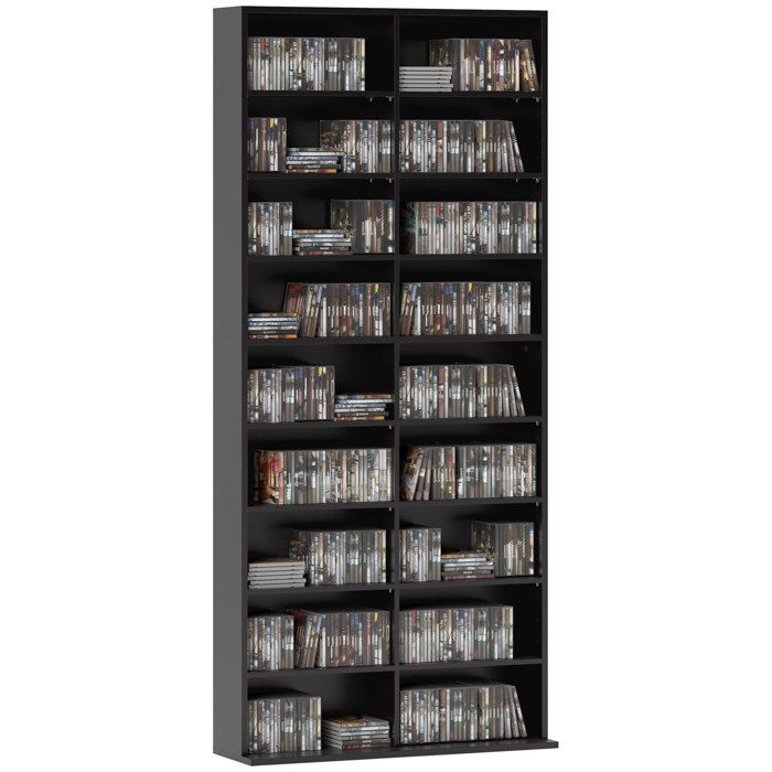 Rangements pour CD et DVD - HOMCOM - 18 compartiments - 640 CD/360 DVD/430 Blu-ray - panneau de particules - 78 5x24x175cm - noir