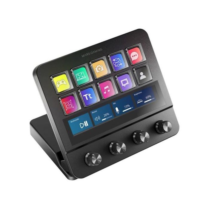 Mars Gaming Msd-pro Control Deck 10 Teclas Lcd 4 Diales Pantalla Táctil Extendida Animada Negro